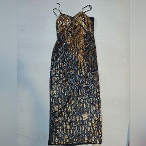 Elegant Black and Gold Sequin Dress